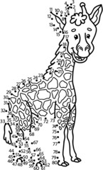 Vector illustration of dot to dot puzzle with happy cartoon giraffe for children