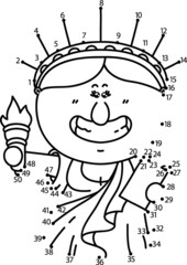 Vector illustration of dot to dot puzzle with happy cartoon lady Liberty for children