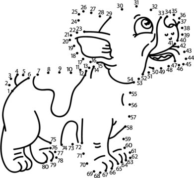 Vector illustration of dot to dot puzzle with happy cartoon puppy for children
