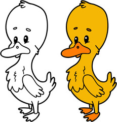 Vector illustration of cute cartoon swan character for children, coloring page