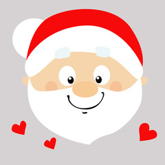 Santa Flat Design Cartoon Face in Love - Vector Illustration