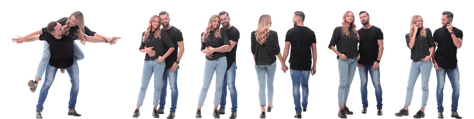Fototapeta premium collage of photos of a couple of happy young people