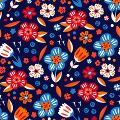 vector seamless background pattern with hand drawn ornate flowers