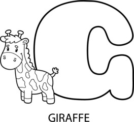 Vector illustration of educational alphabet coloring page with cartoon animal for kids