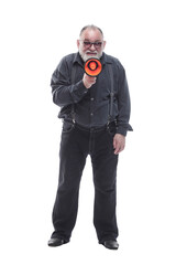 adult bearded man with a megaphone. isolated on a white