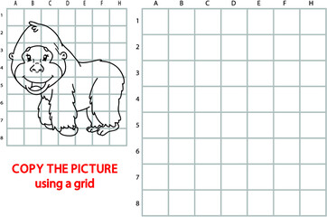 Vector illustration of grid copy puzzle with happy cartoon character for children