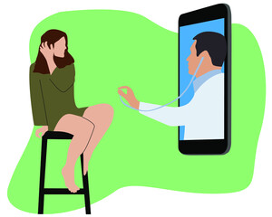Doctor checking the patient by online through the smartphone social and physical distancing to prevent corona spreads