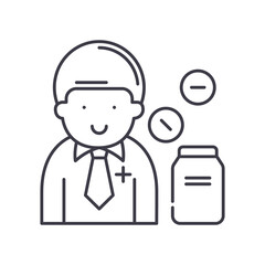 Pharmacist icon, linear isolated illustration, thin line vector, web design sign, outline concept symbol with editable stroke on white background.