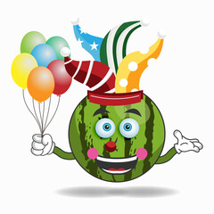 The Watermelon mascot character becomes a clown. vector illustration