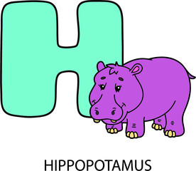  Vector illustration of educational alphabet card with cartoon animal for kids