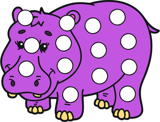 Vector digital educational game with cartoon character for toddlers:  patches or dot marker pages
