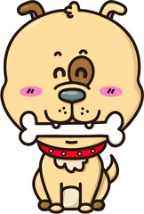 Vector illustration of happy cartoon dog with bone