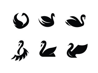Obraz premium Swan Icon Vector illustration. Cute Swans silhouette symbol. Romantic bird for wedding invitation sign, emblem isolated on white background, Flat style for graphic and web design, logo. EPS10 black