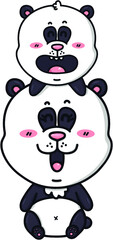 Vector illustration of happy cartoon mom and baby of panda