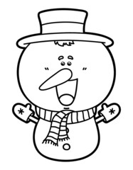Vector illustration coloring page of happy cartoon snowman for children and scrap book