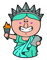 vector illustration of kawaii Statue of Liberty which is holding torch