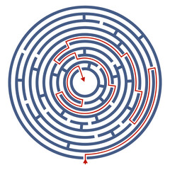 Vector illustration of round labyrinth with some wrong ways