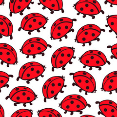 Naklejka premium Vector cute seamless pattern with ladybugs