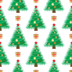 Festive seamless pattern with christmas tree and gift box vector illustration