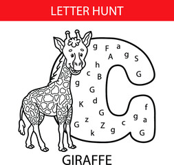 Vector illustration of printable kids alphabet worksheets educational game Letter hunt  for preschool children practice with cartoon character