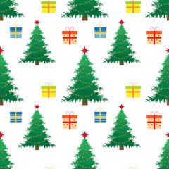 Holiday seamless pattern with christmas tree and gift boxes vector illustration