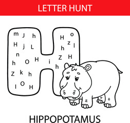 Vector illustration of printable kids alphabet worksheets educational game Letter hunt  for preschool children practice with cartoon character