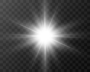Bright beautiful star.Vector illustration of a light effect on a transparent background.