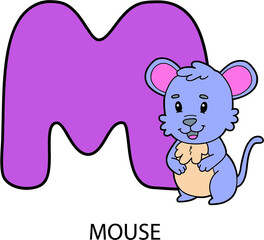 cartoon alphabet card. Vector illustration of educational alphabet card with cartoon character for kids