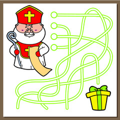Vector illustration of maze(labyrinth) game with cute St. Nicholas  for children