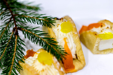 Cookies with cottage cheese and lemon on a white background.