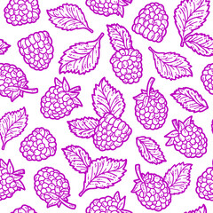 Vector doodle seamless pattern with raspberry for wallpaper, web page background, surface textures, textile, scrap book, design fabric, menu