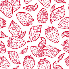 Vector doodle seamless pattern with strawberries for wallpaper, web page background, surface textures, textile, scrap book, design fabric, menu