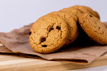 Oatmeal cookies with raisins on a wooden Board