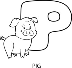  alphabet coloring page. Vector illustration of educational cartoon character for kids