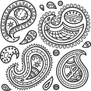 Vector set of cute abstract tangled doodle paisley
