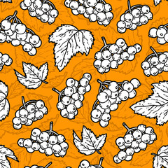 Vector seamless hand-drawn pattern with berries and leaves on background