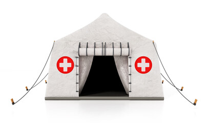 Field type mobile hospital tent isolated on white background. 3D illustration © Destina