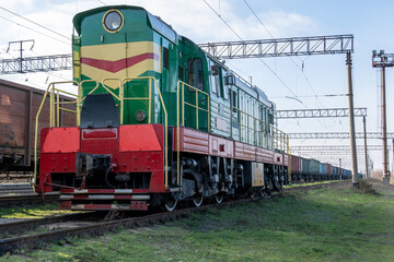 Green locomotive on flights.