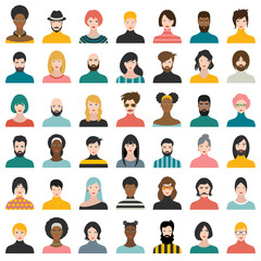 People heads icons. Face avatar. Man; woman in flat style. Vector.