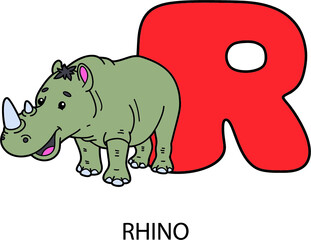  Vector illustration of educational alphabet card with cartoon animal for kids