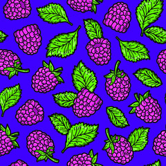 Vector doodle seamless pattern with raspberry for wallpaper, web page background, surface textures, textile, scrap book, design fabric, menu