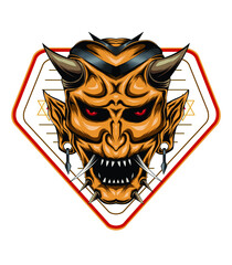 Oni logo design mascot. japanese mask emblem.