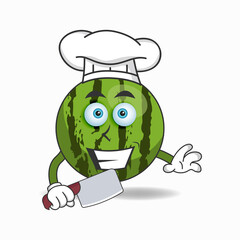 The Watermelon mascot character becomes a chef. vector illustration