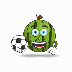 The Watermelon mascot character becomes a soccer player. vector illustration