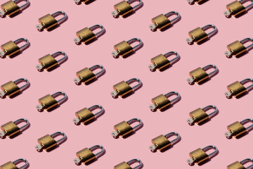 Lock copy on trendy backdrop. Minimal concept on pink background.