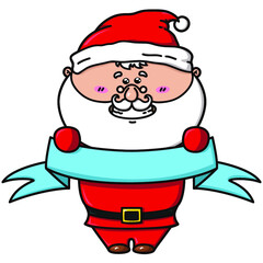 vector illustration of cute kawaii Santa with ribbon.