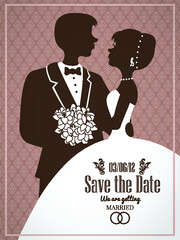 Vector elegant wedding invitation card with silhouettes of couple