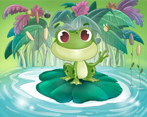 Frog in a pond in the water