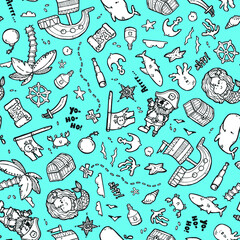  Seamless vector hand drawn pattern with sea doodles for wallpapers, web page backgrounds,textile