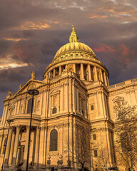 Fototapeta na wymiar London England, saint Paul's cathedral impressive dome under dramatic sky